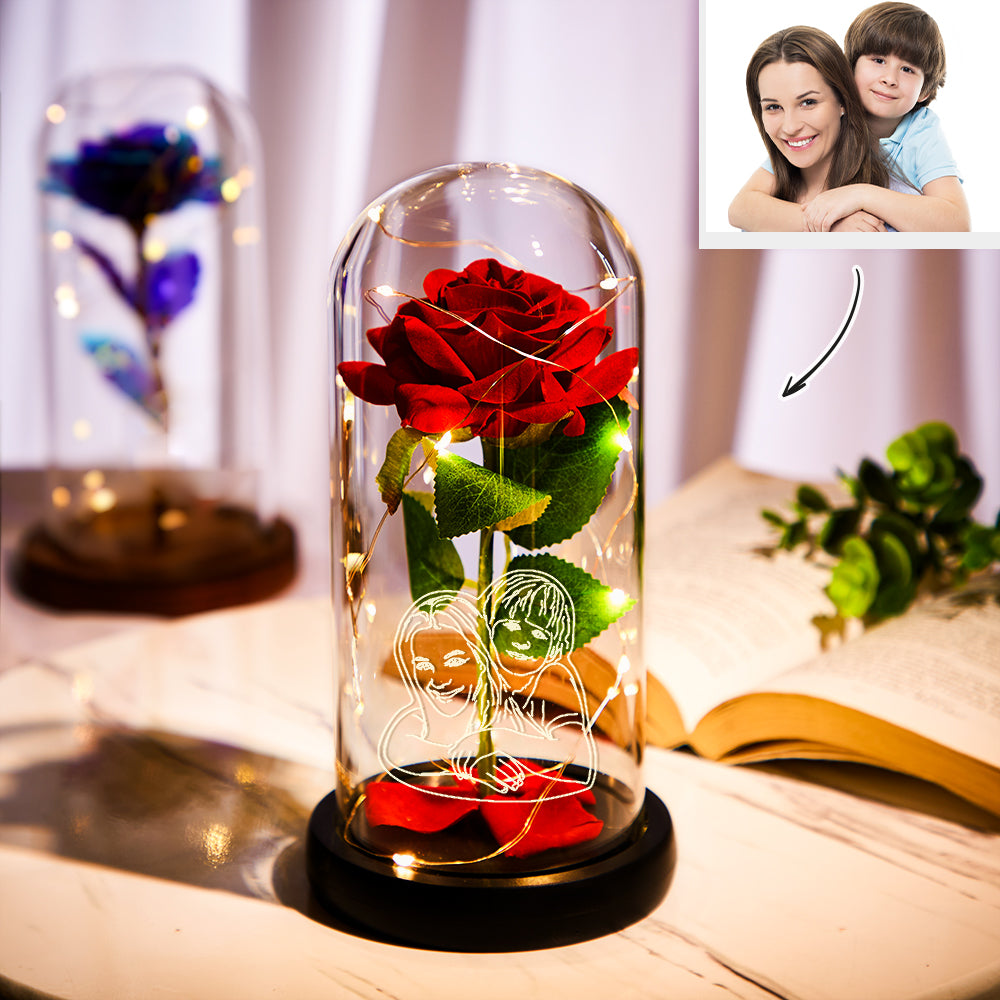 Romantic Red Rose in Glass Dome LED Night Light, perfect gift for loved one.