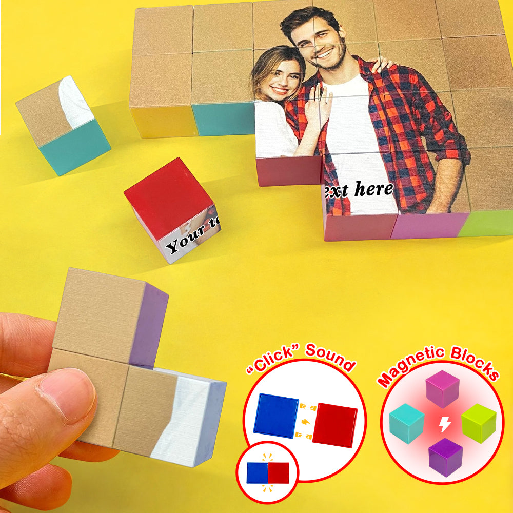 Personalized magnetic building blocks with couple's photo, UV printed, ABS+plastic+magnet.