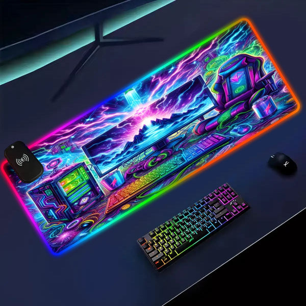 Cyber PC Gaming setup Wireless Charging RGB Mouse Pad (8:3)
