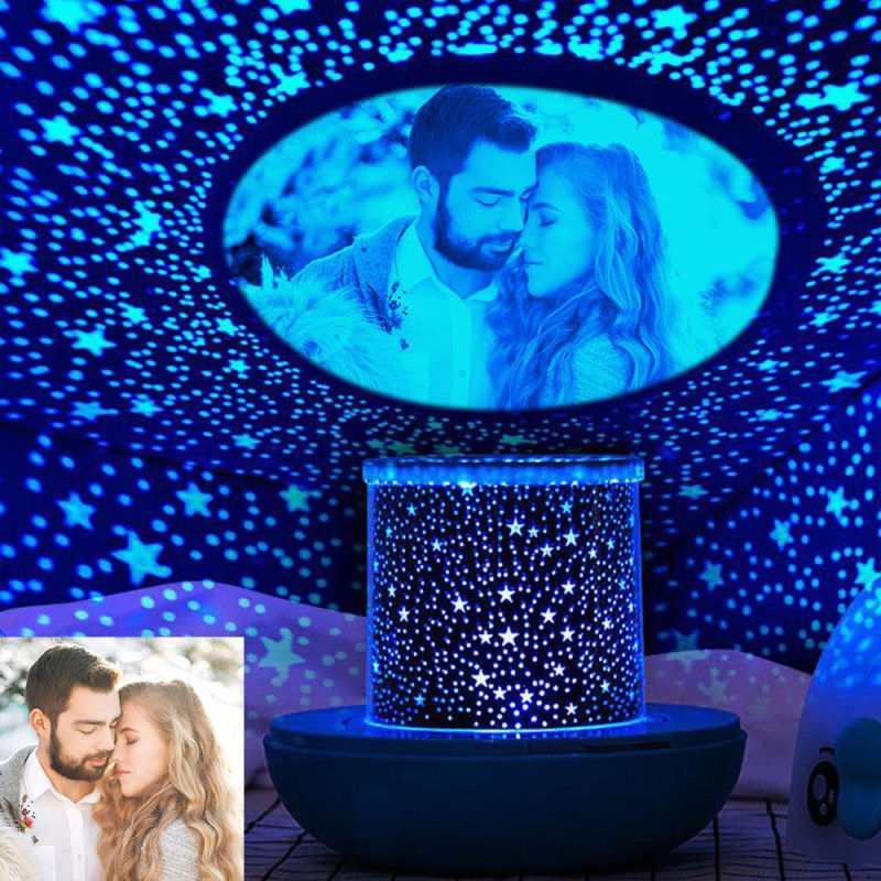 Custom Lucky Fish LED Night Light projecting starry sky with a personalized photo, a unique decor and gift.