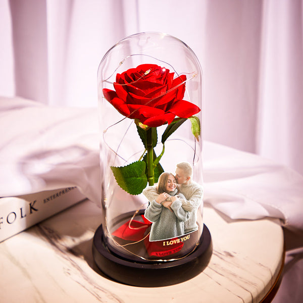 Eternal red rose in glass dome, home decor, romantic gift