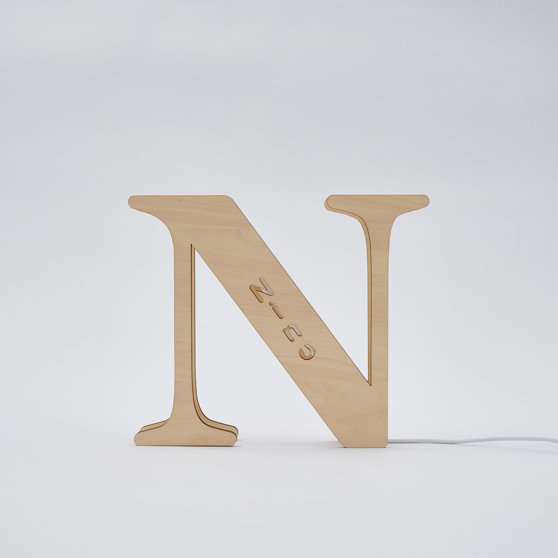 Personalized wooden letter "N" night light with RICO engraved, warm glow, 19CM, custom name lamp.