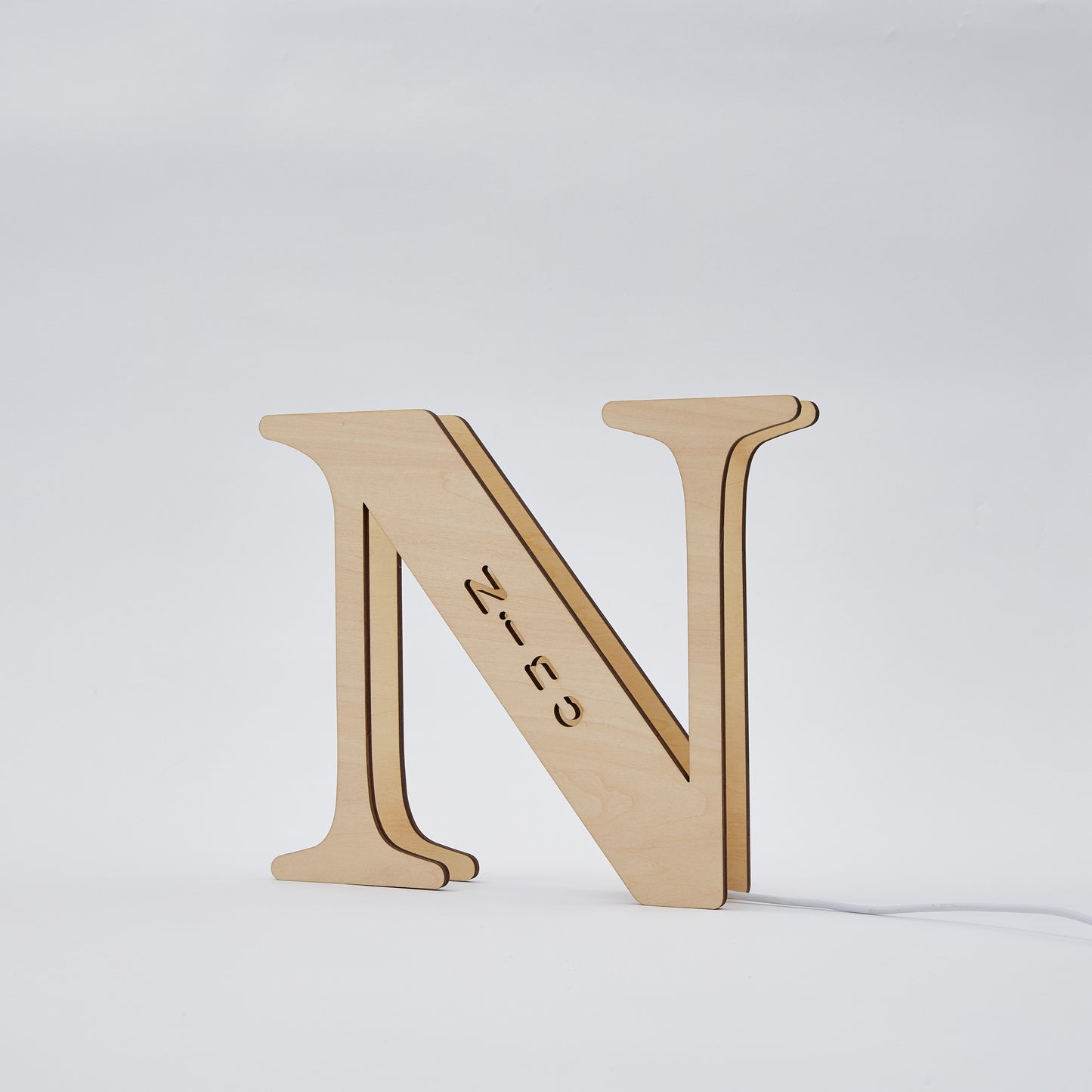 Personalized wooden letter "N" night light, custom engraved name, warm glow, 19CM, laser-cut design