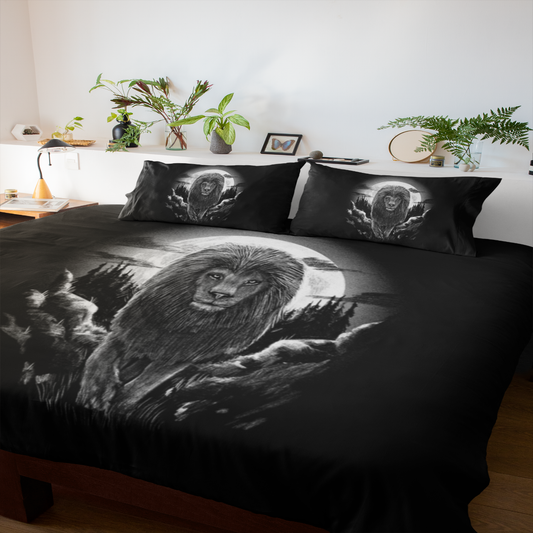 Lion & Moon Bedding Set for Boys Girls Bedroom Decor Gray Lion Africa Animal